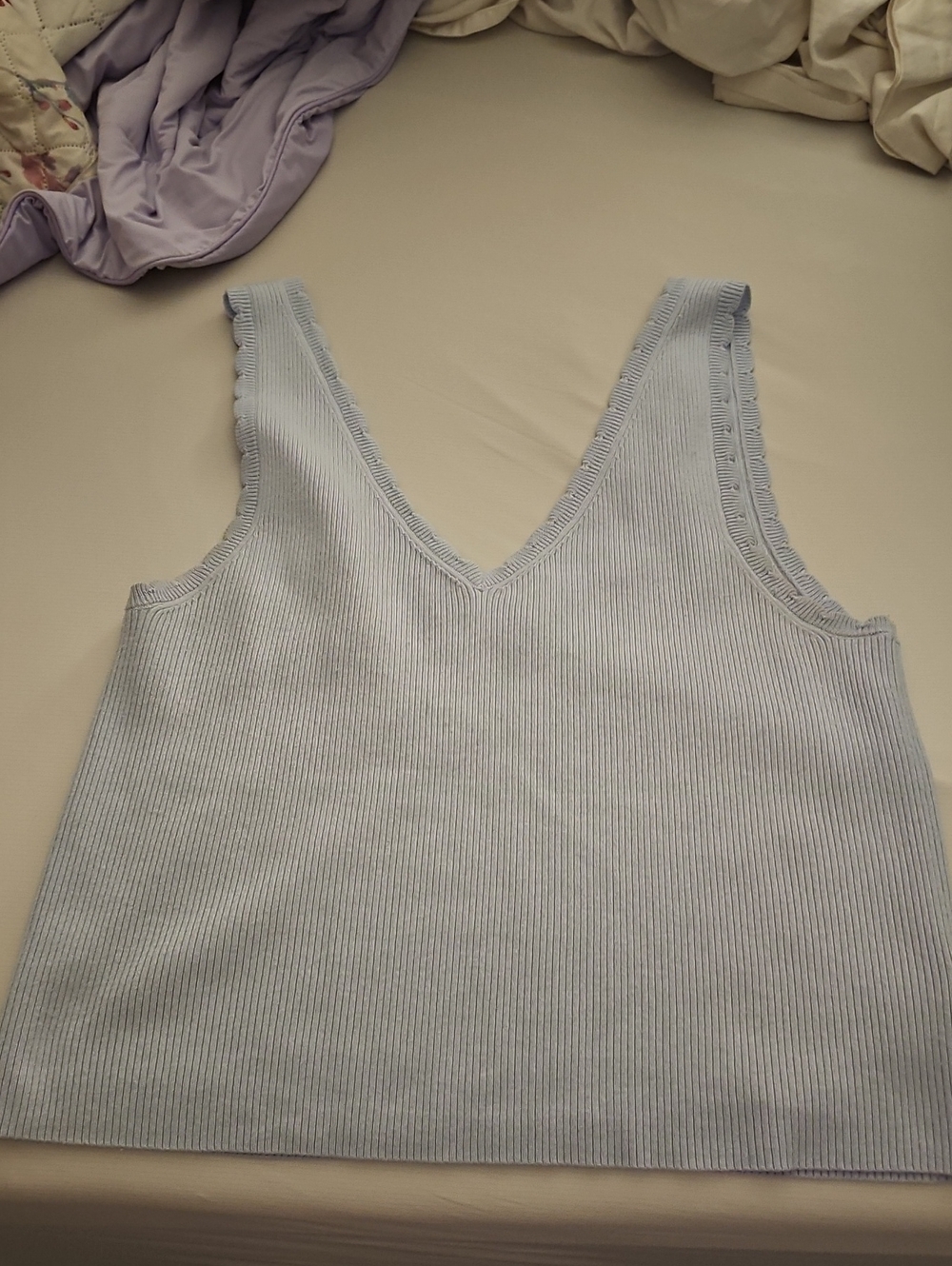 aerie Light Blue Ribbed V-Neck Tank Top